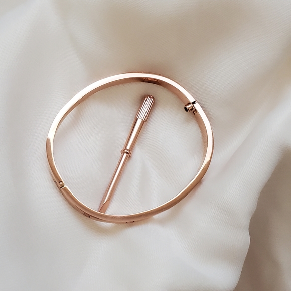 Bracelet 18k Rose Gold Filled Slim Model Version Screw Bangle Love - Picture 6 of 11